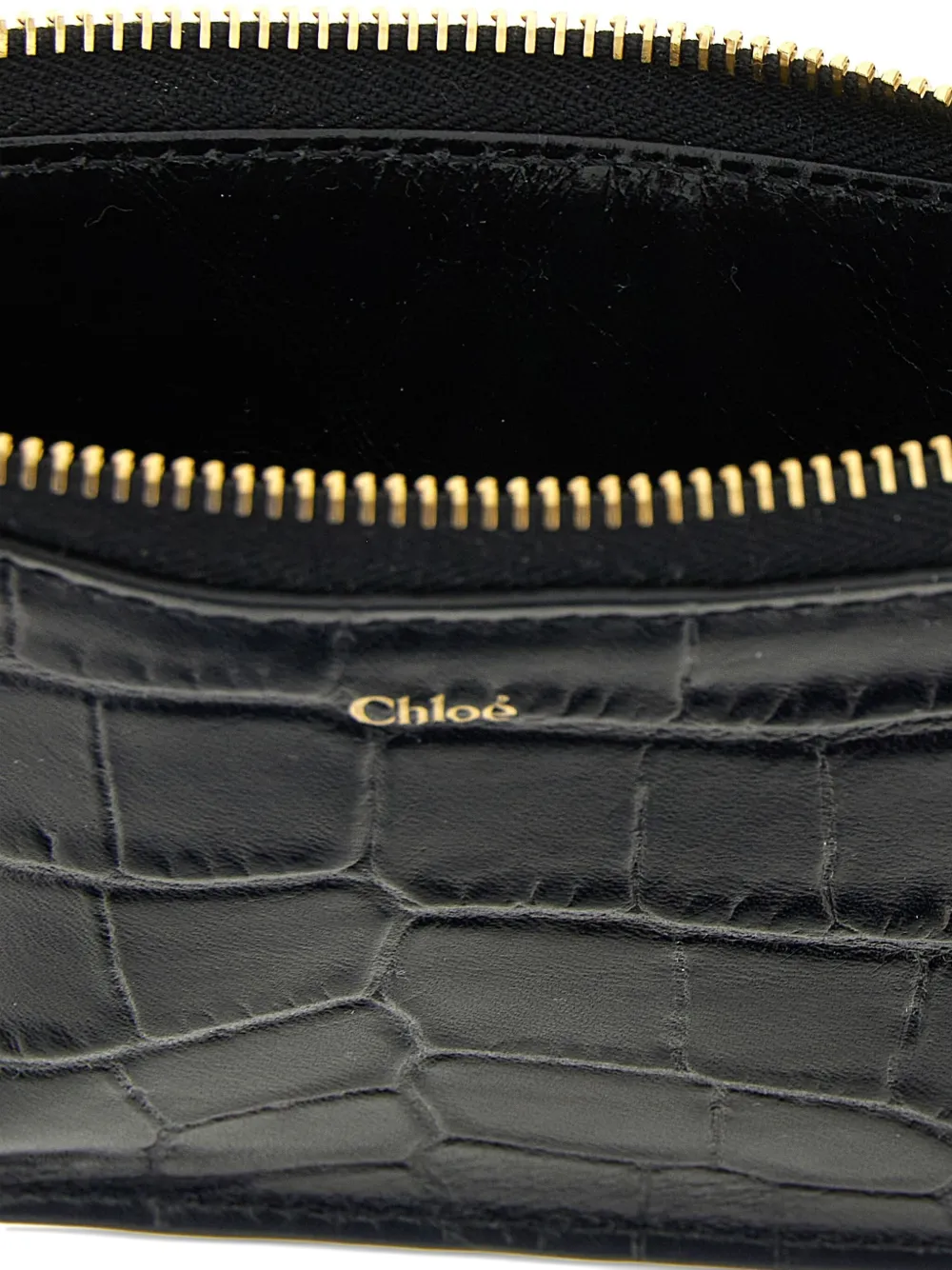Chloé Alphabet leren pasjeshouder met krokodillen-reliëf Zwart