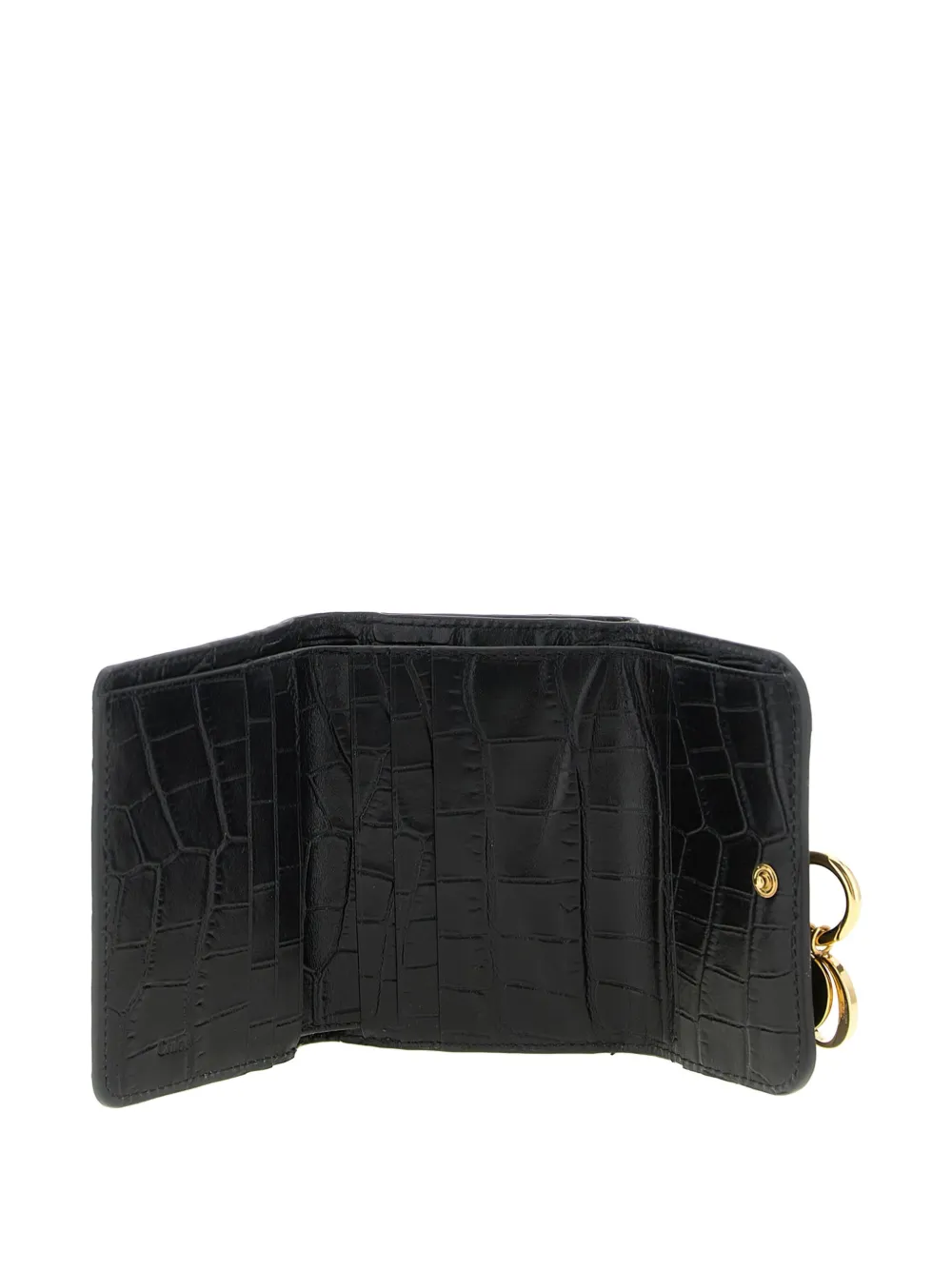 Chloé Small Alphabet Crocodile-effect Leather Wallet In Black