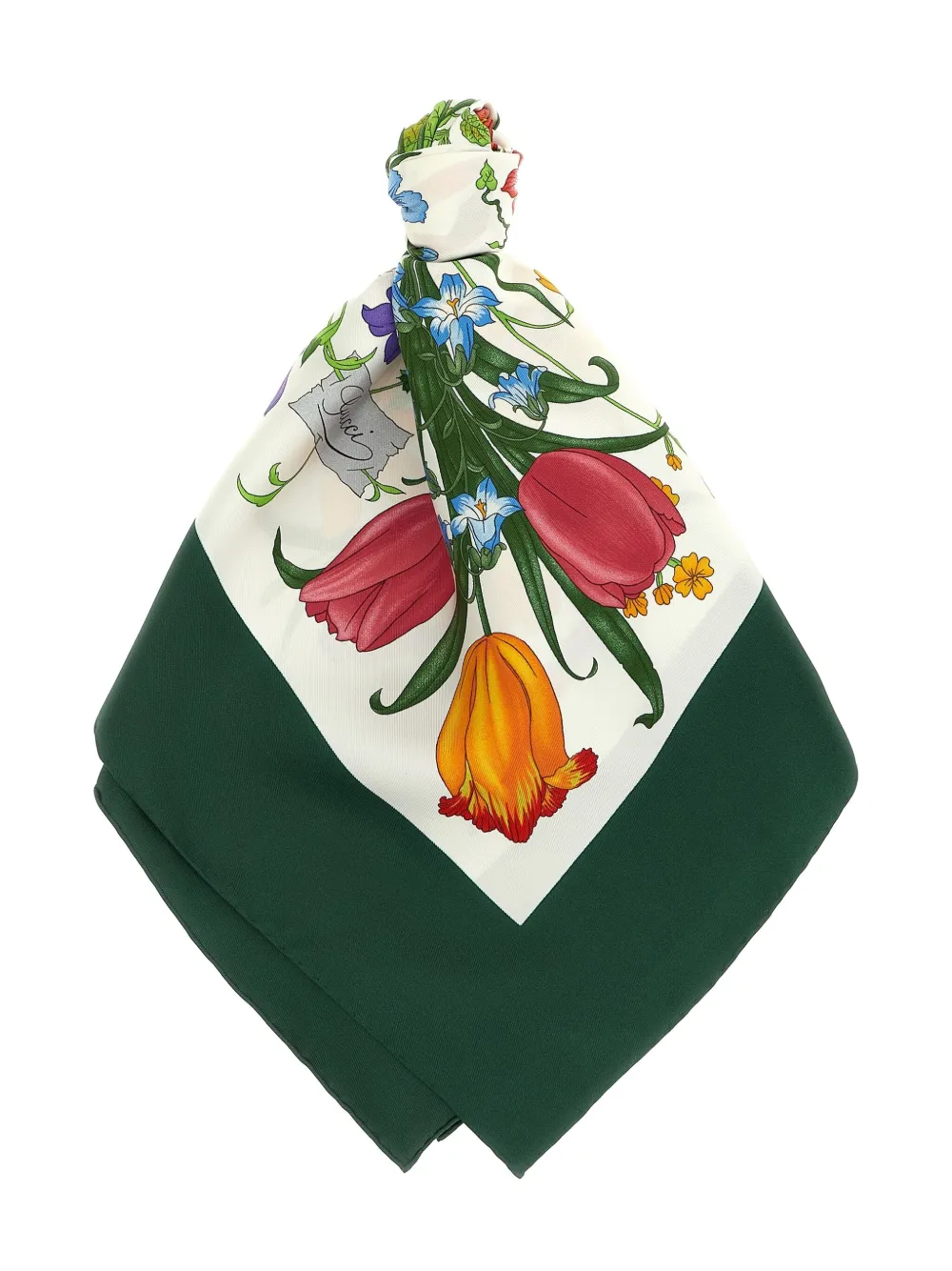 Gucci Floral Square Scarf Featuring Rolled Edges In Green
