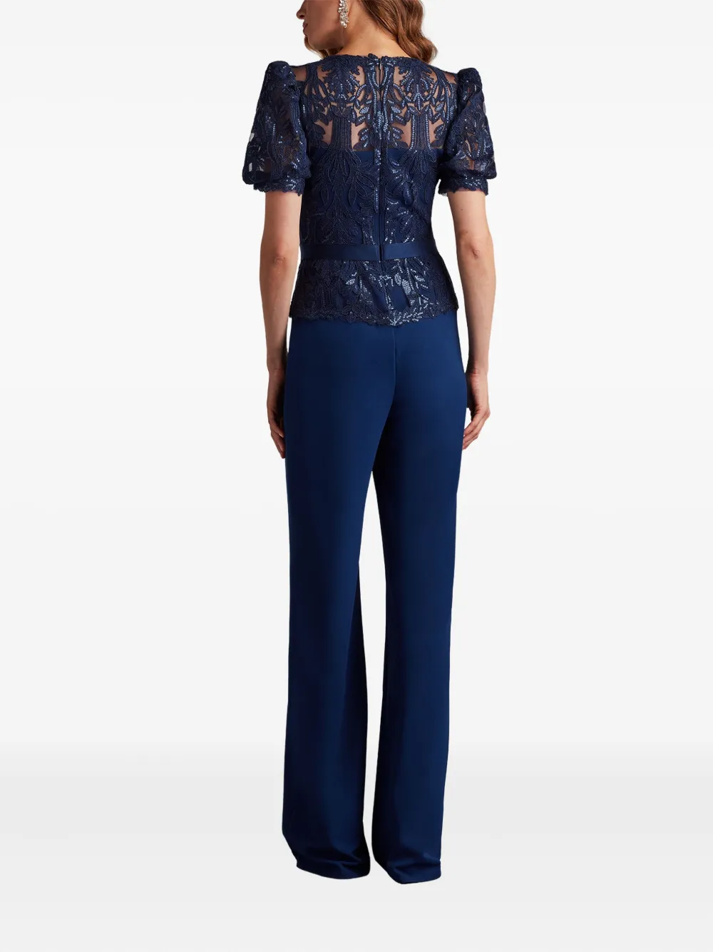 Tadashi Shoji Ziya Embellished Puff Sleeve Jumpsuit In Blue