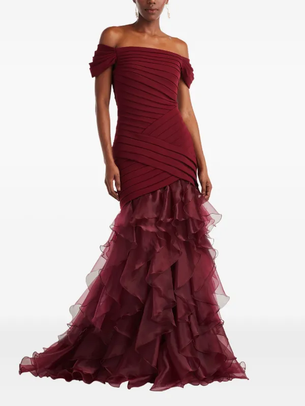 Tadashi Shoji Ruffled Off-shoulder Maxi Dress - Red
