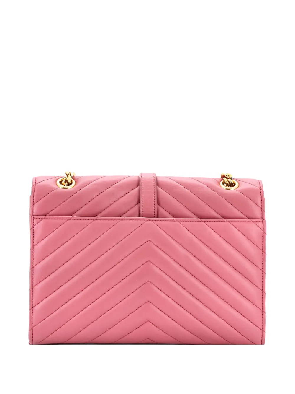Pre-owned Saint Laurent Classic Monogram Envelope Satchel Matelasse Chevron Leather Medium Shoulder Bag In Pink
