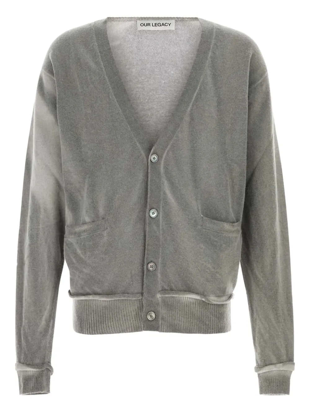 Our Legacy V-neck Wool Cardigan Featuring Front Pockets In Gray