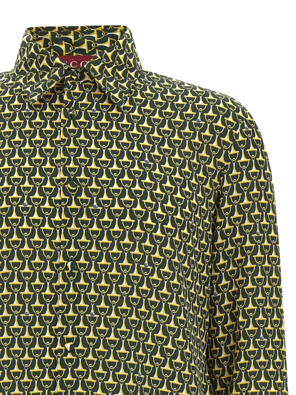 シャツ+ブラウス(長袖+七分) GUCCI by TOM FORD Shirt Horsebit Logo L Gucci Men's Horsebit Vacation Shirt in Ivory Gucci