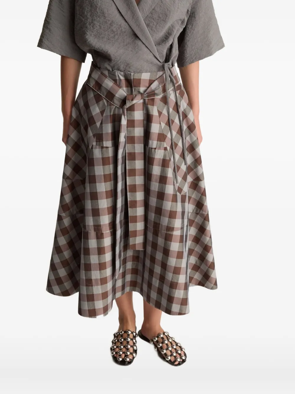 Lee Mathews Teresa checked-pattern midi skirt - Bruin