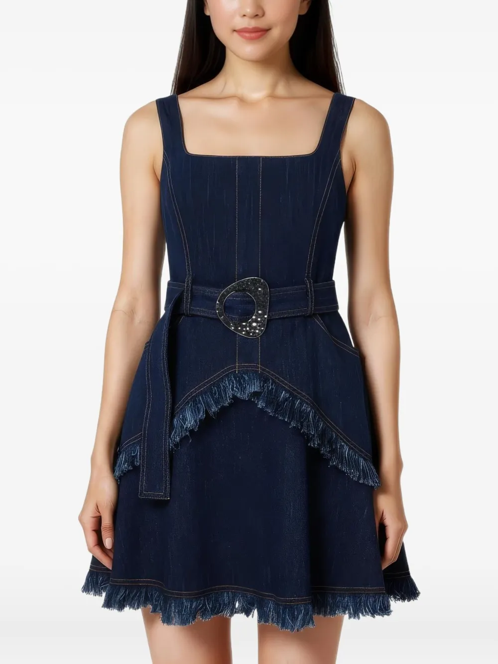 Alexis Macey fringed belted mini dress - Blauw