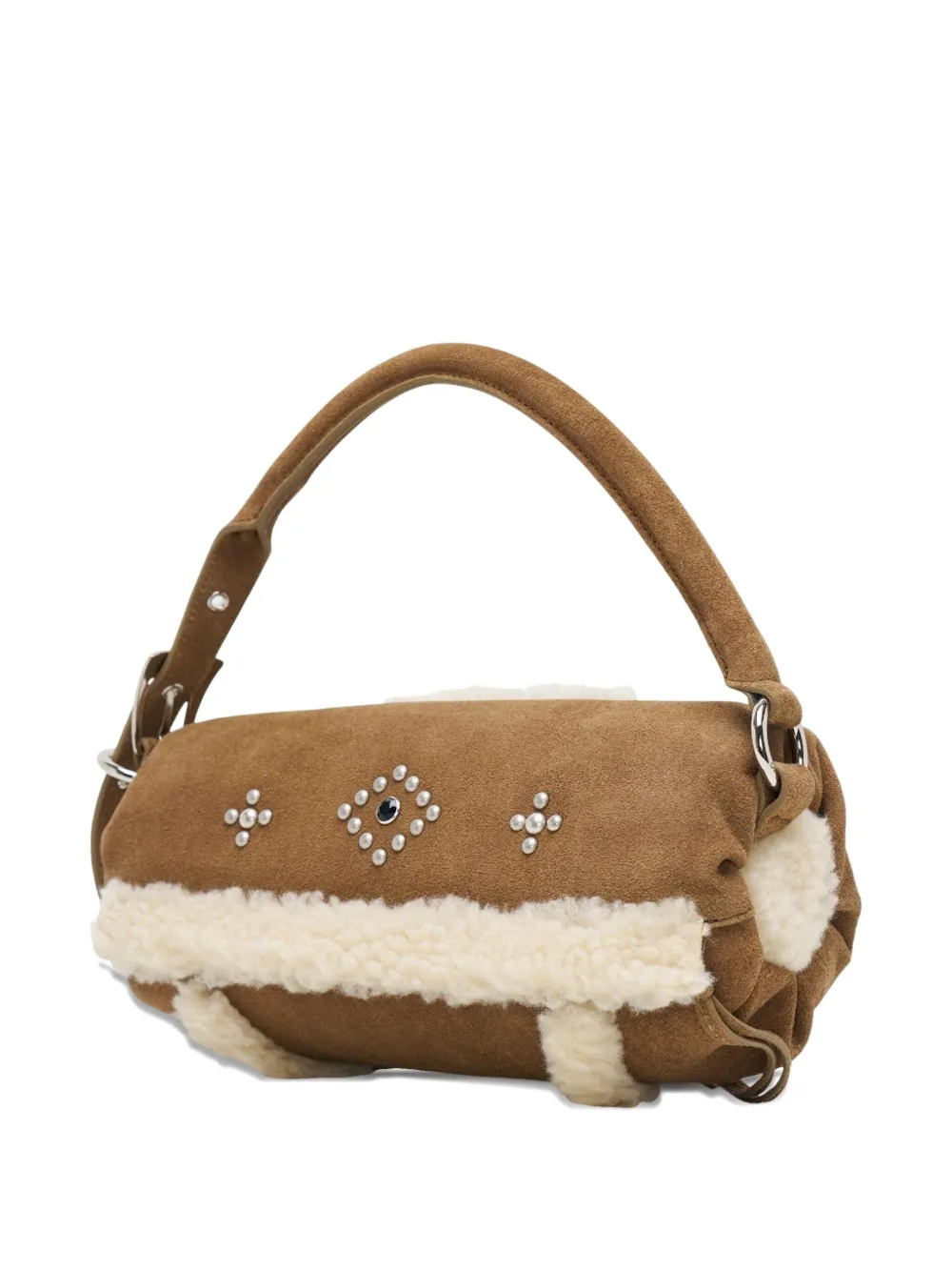 Open Yy Shearling Handle Shoulder Bag In Brown