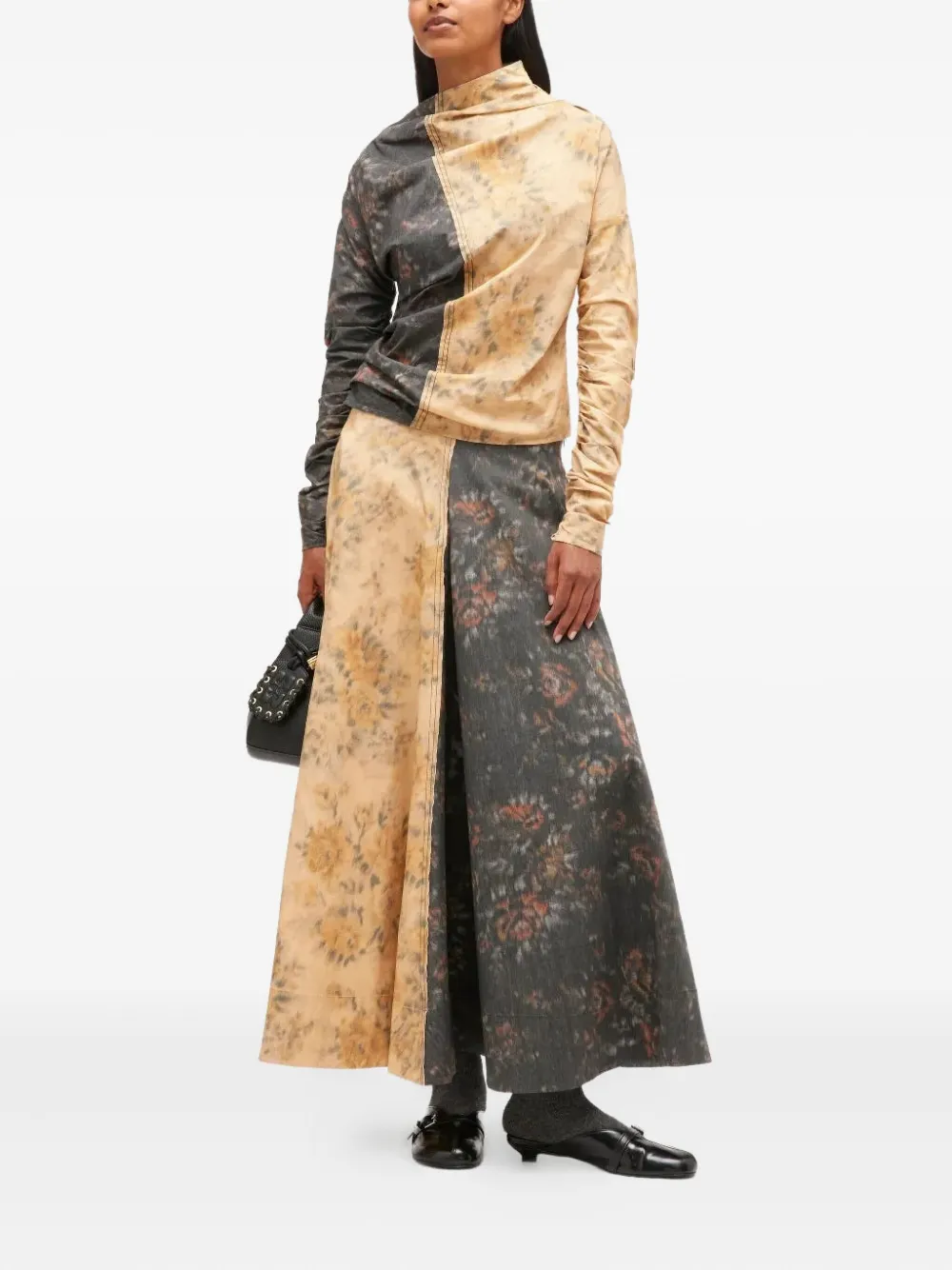 GANNI printed ruched top - Beige