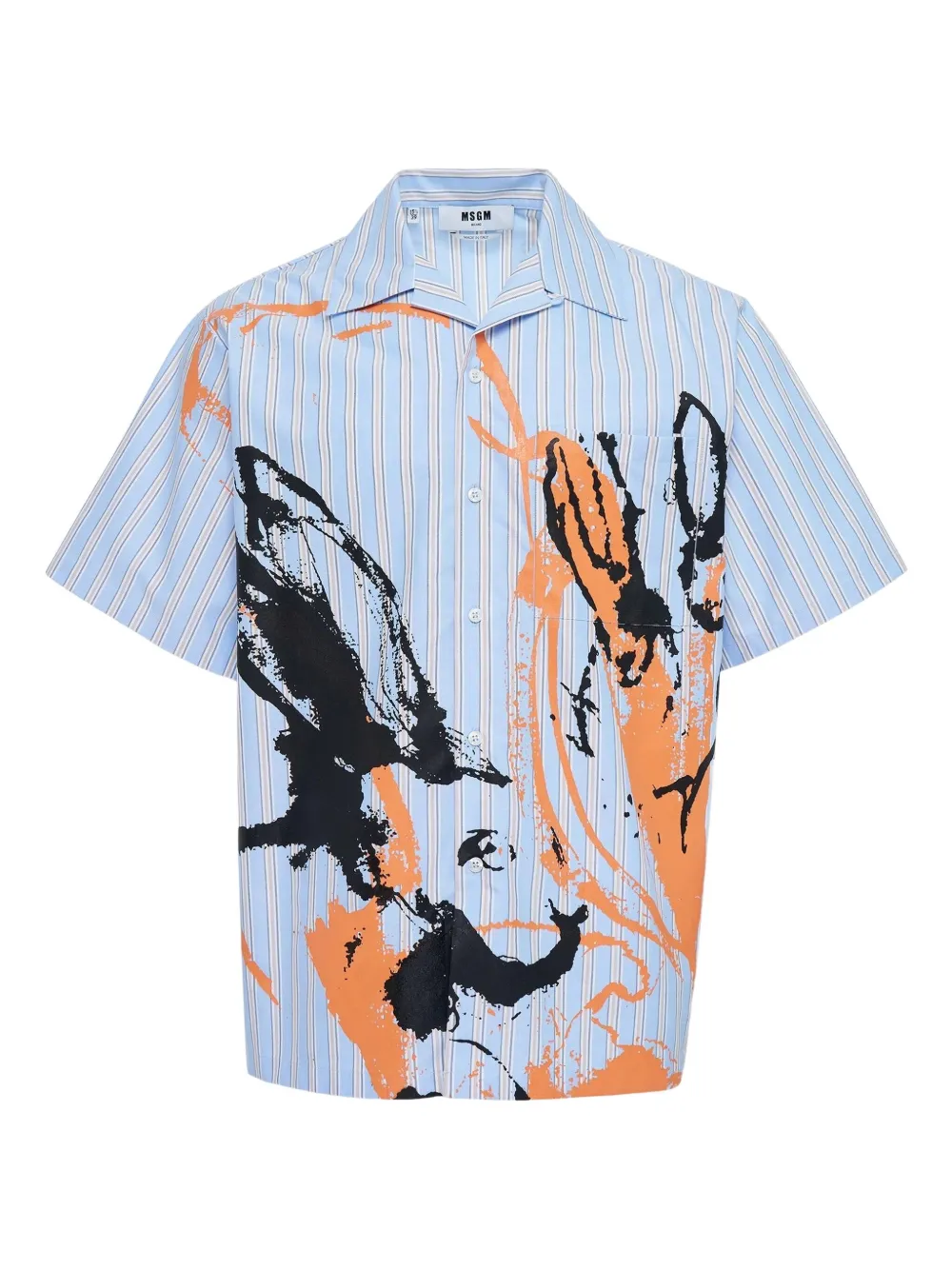 Msgm Striped Printed Shirt In Blue