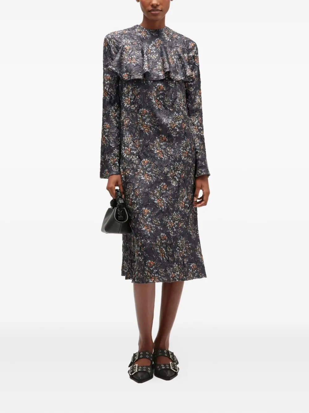 GANNI shibori pleat long sleeve dress - Zwart