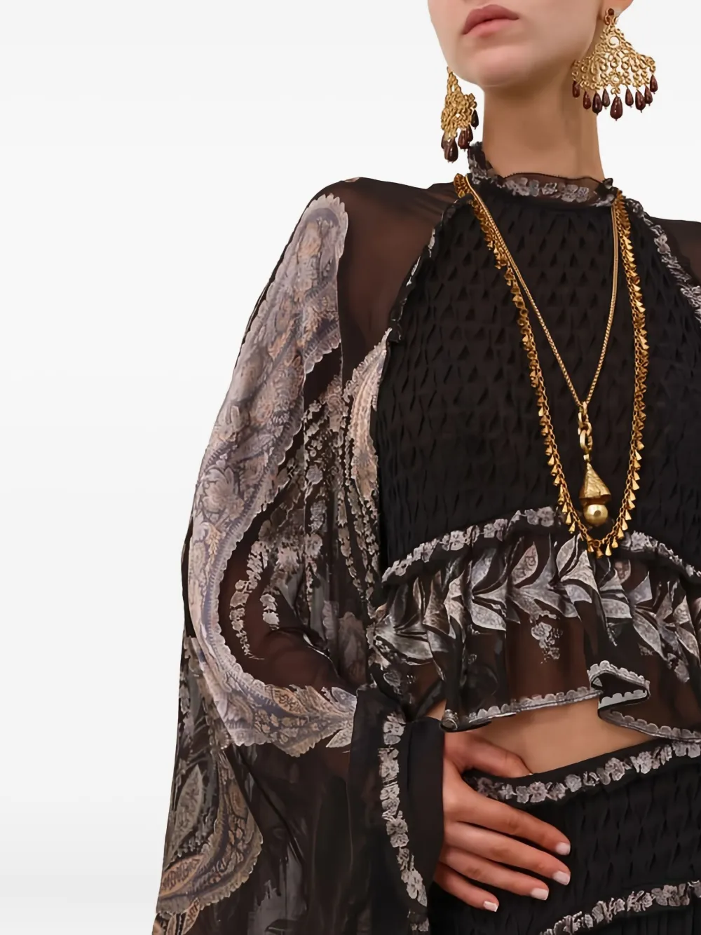 ZIMMERMANN Dream Burnout ruffled blouse - Zwart