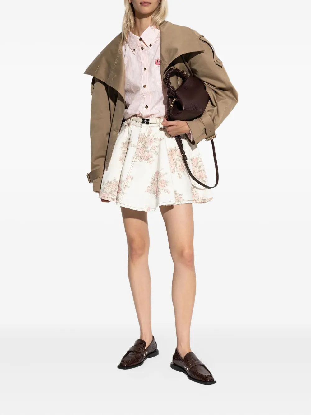 GANNI floral-print mini skirt - Beige