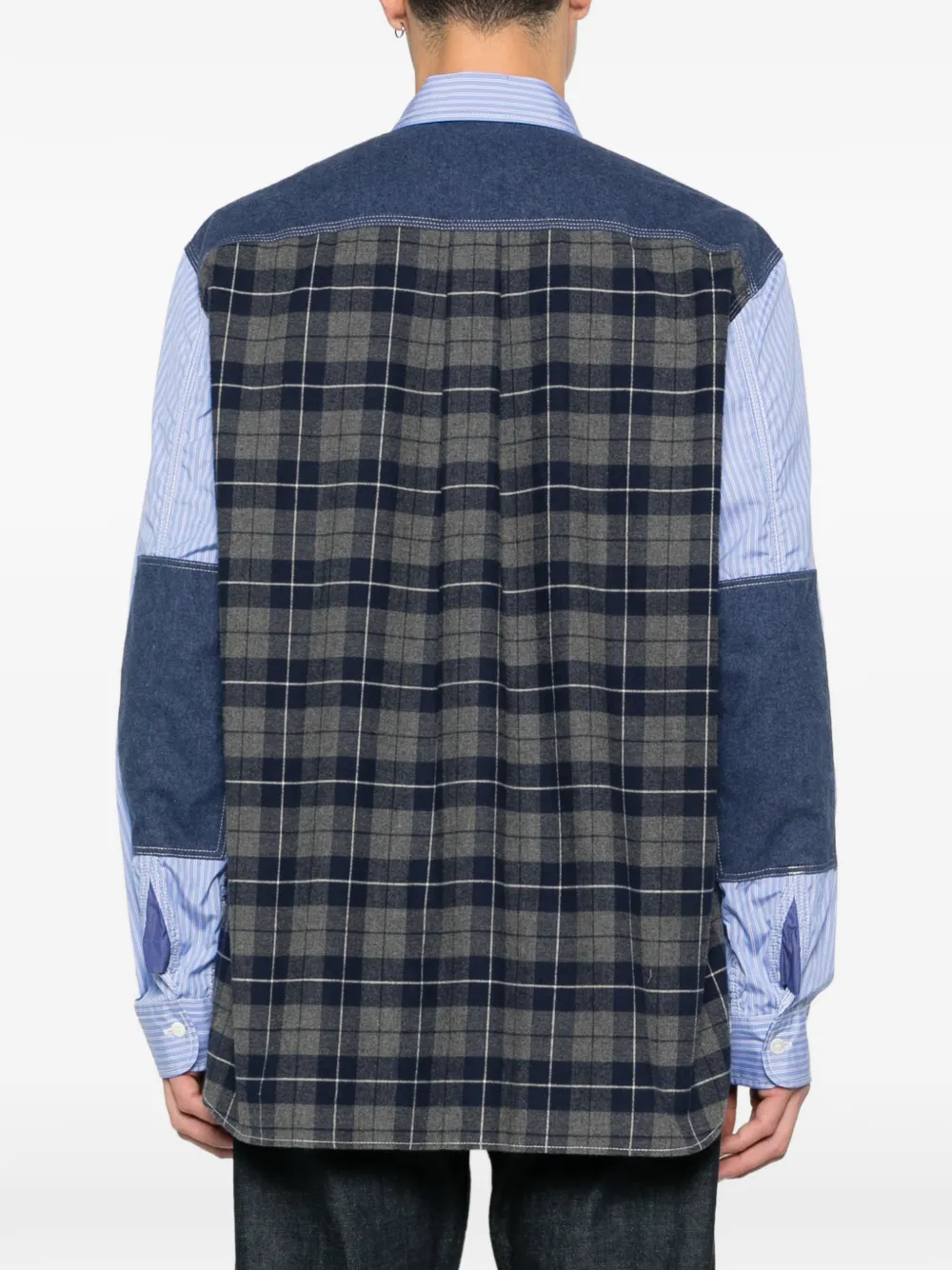 Junya Watanabe MAN Gestreept overhemd met vlakken Blauw