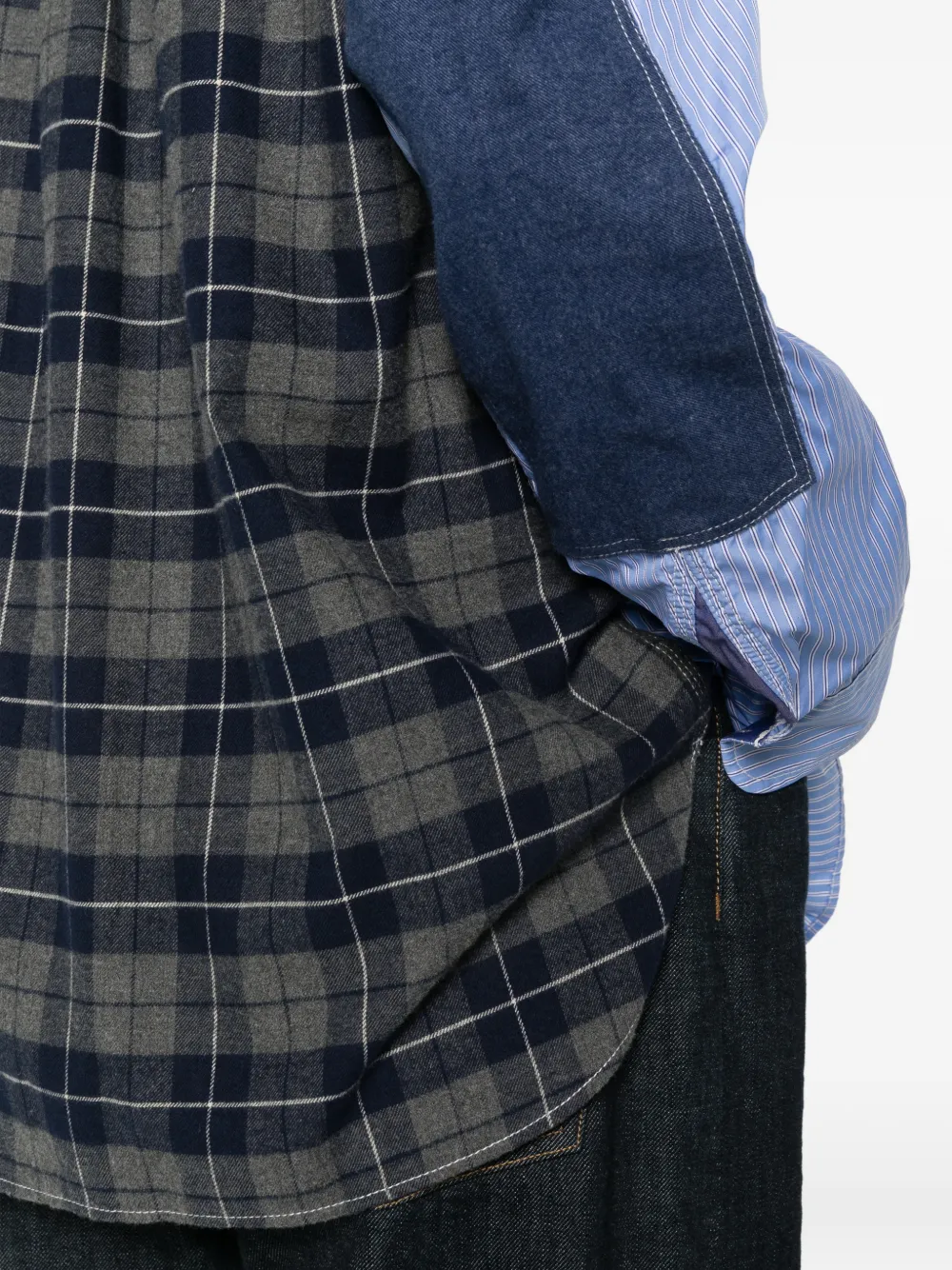 Junya Watanabe MAN Gestreept overhemd met vlakken Blauw