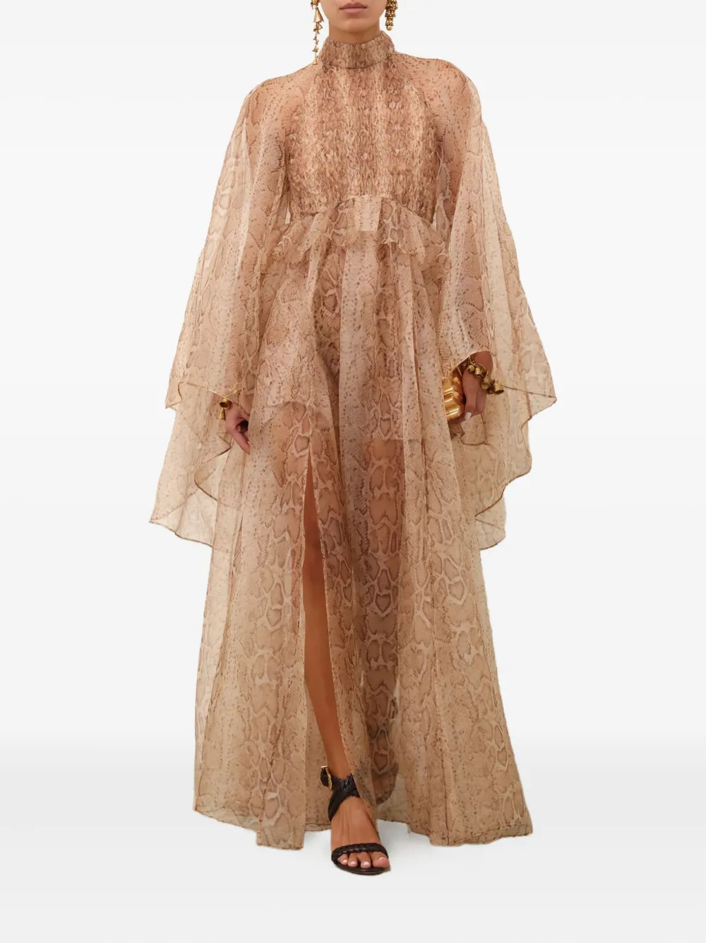 Zimmermann Memento Smocked Flutter Maxi Dress In Brown