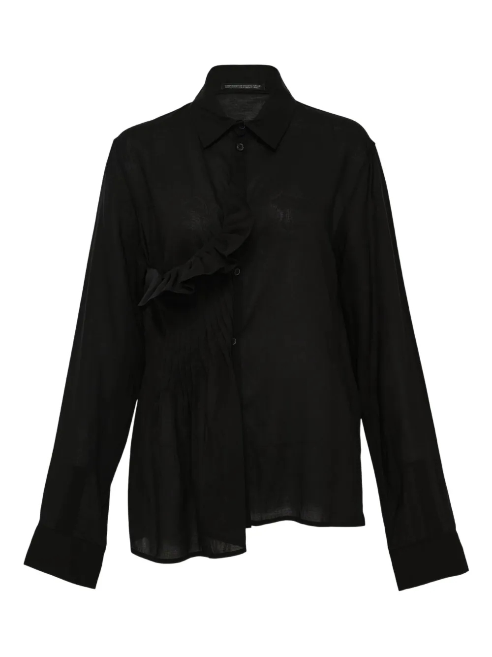 Y's pintuck ruffled blouse - ブラック
