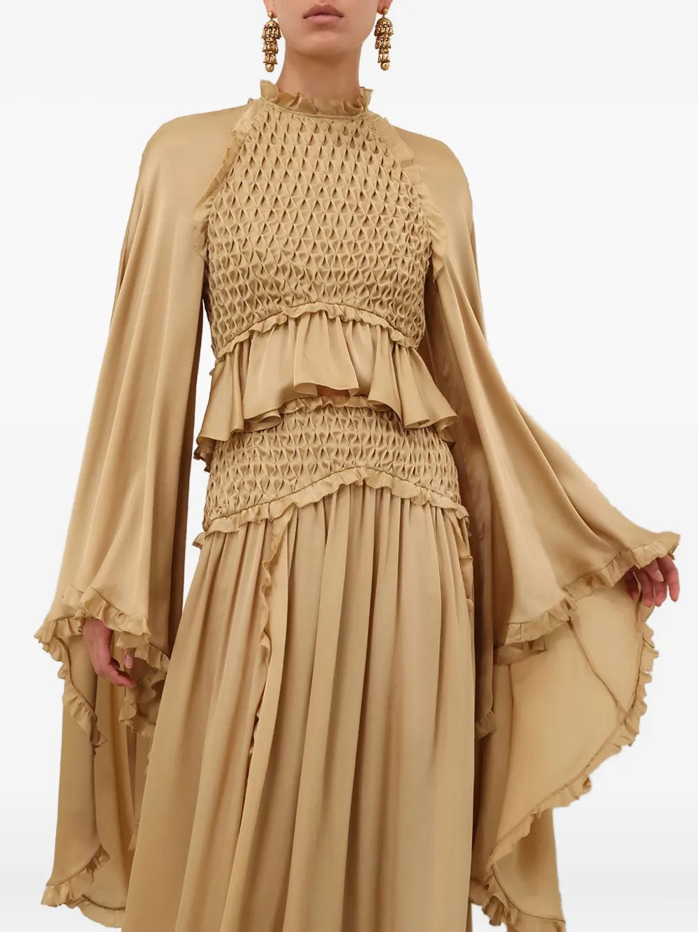 Zimmermann Smocked Ruffled Blouse In Neutral