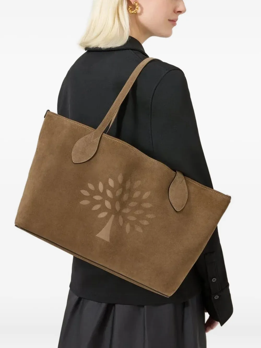 Mulberry Tree-motif suede tote bag - Bruin