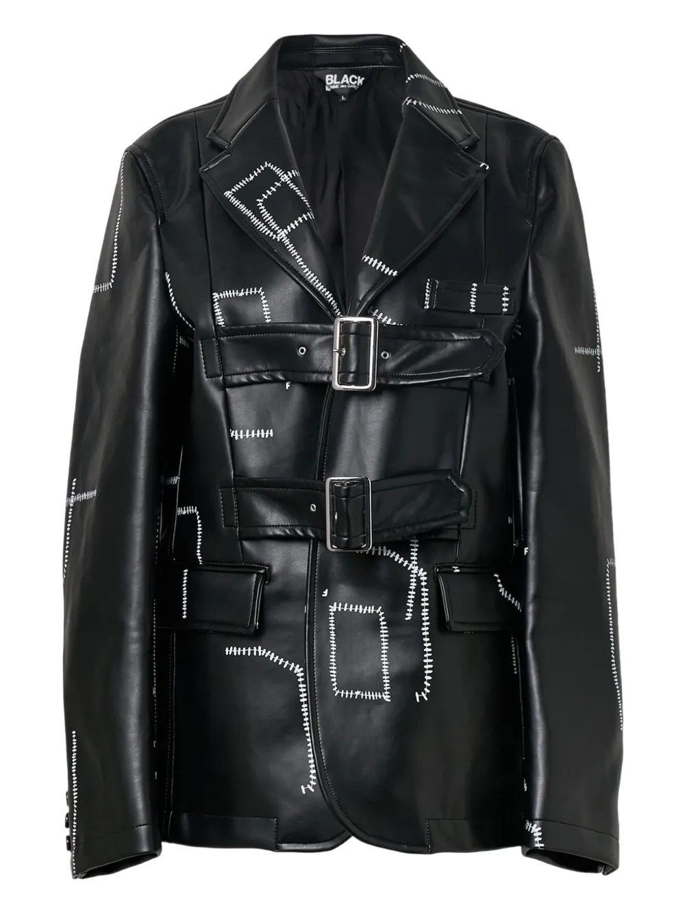 Black Comme Des Garçons Stitched-detail Leather Blazer In Black