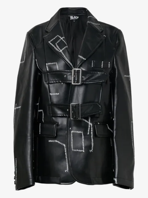 Black Comme Des Garçons stitched-detail leather blazer