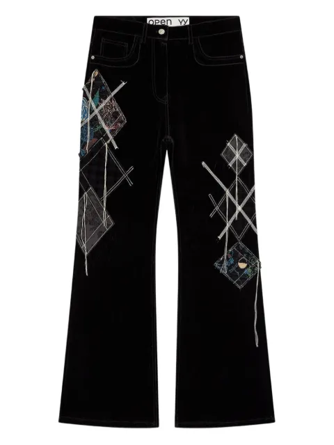 Open YY argyle-patched bootcut trousers