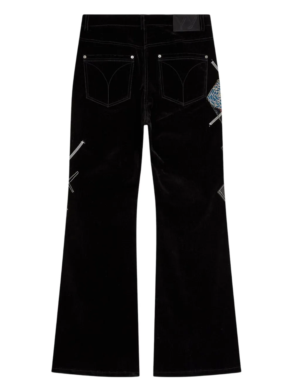 Open YY argyle-patched bootcut trousers - Zwart
