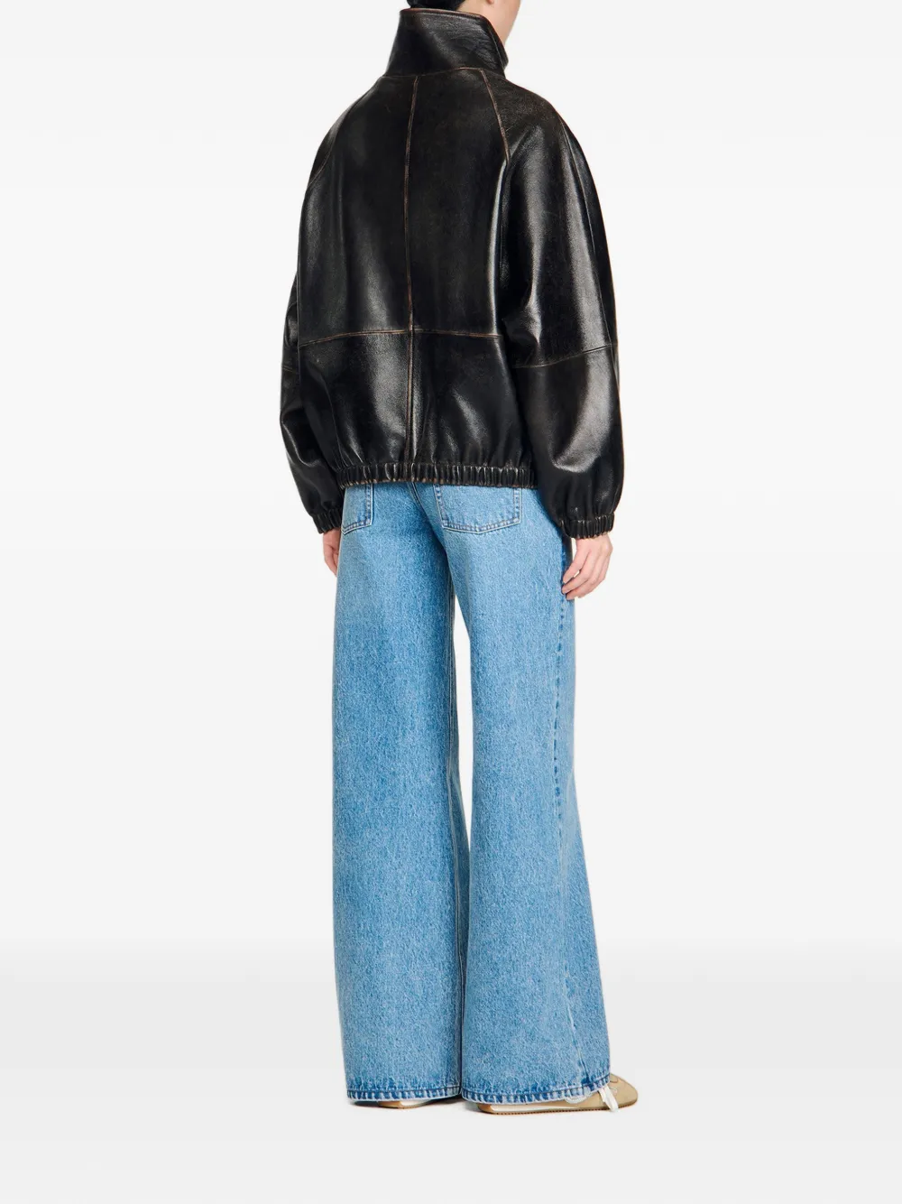  Sandro Leather Bomber Jacket - Brown 