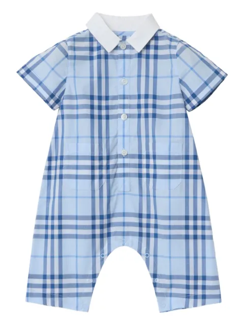 Burberry Kids 格纹纽扣棉连体衣