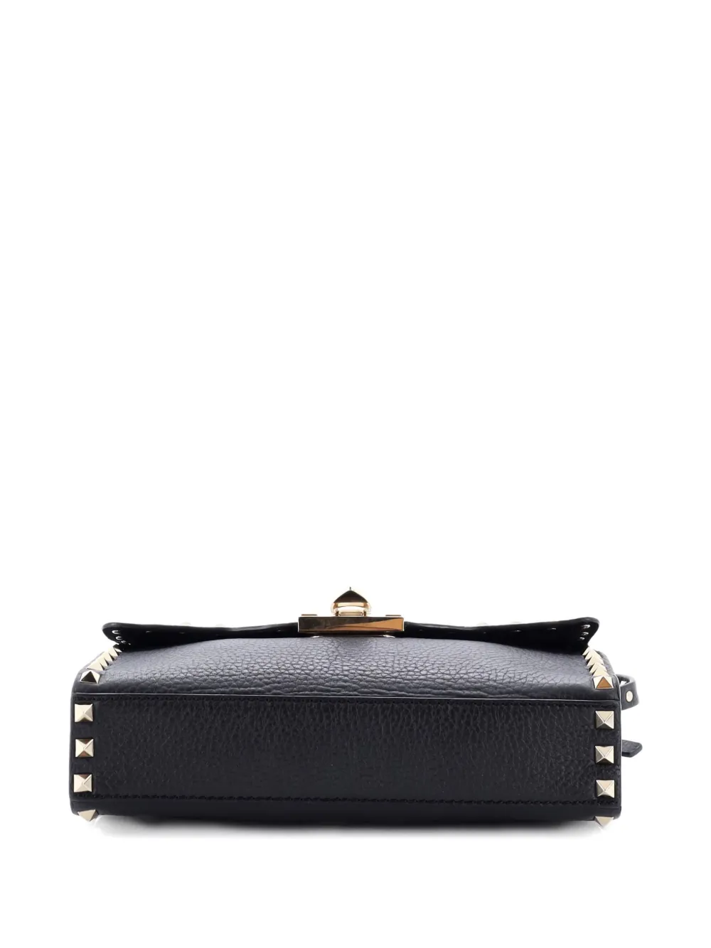 Pre-owned Valentino Garavani Rockstud Flip Lock Flap Bag Leather Medium Crossbody Bag In Black