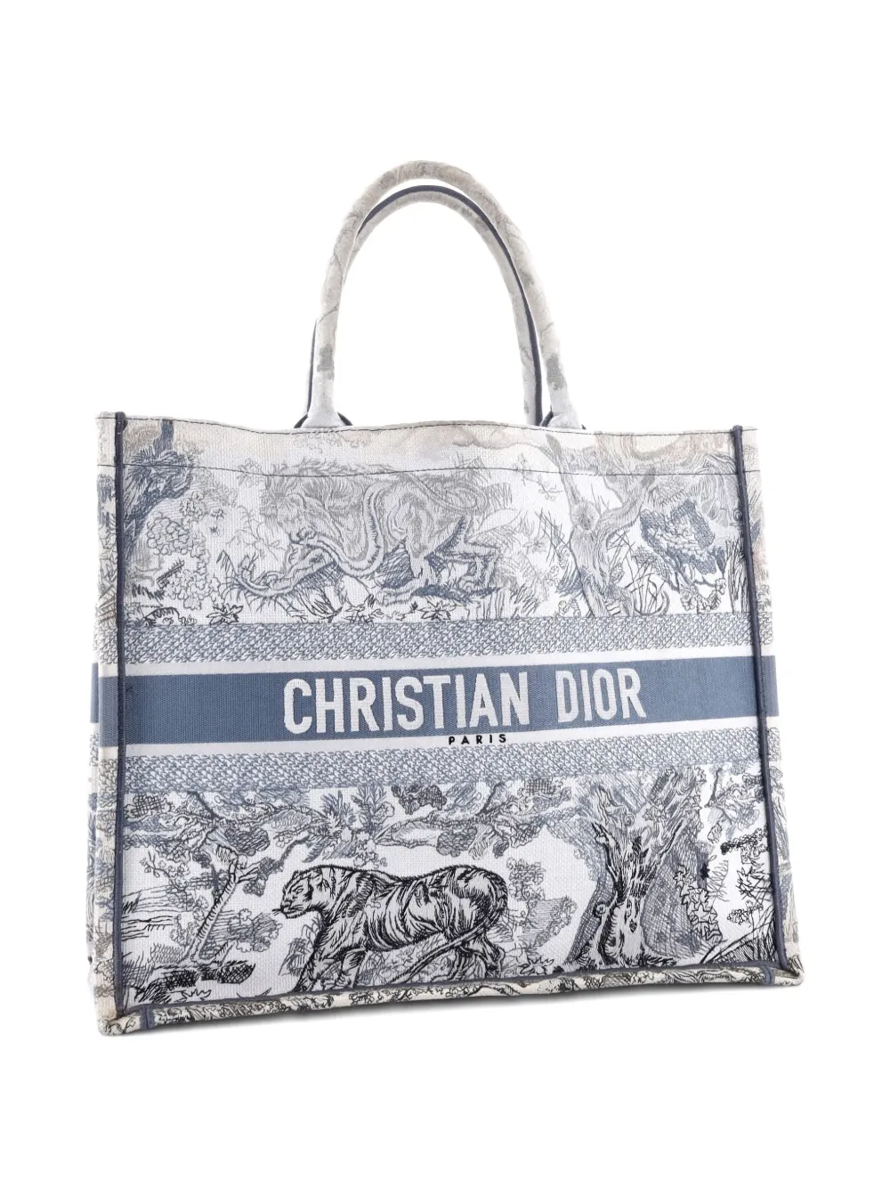 Pre-owned Dior Book Embroidered Canvas Large Tote Bag In White