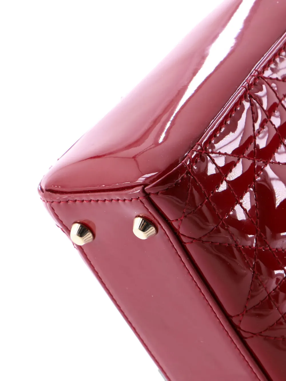 Pre-owned Dior Lady  Chain Bag Cannage Quilt Patent Mini Satchel In Red