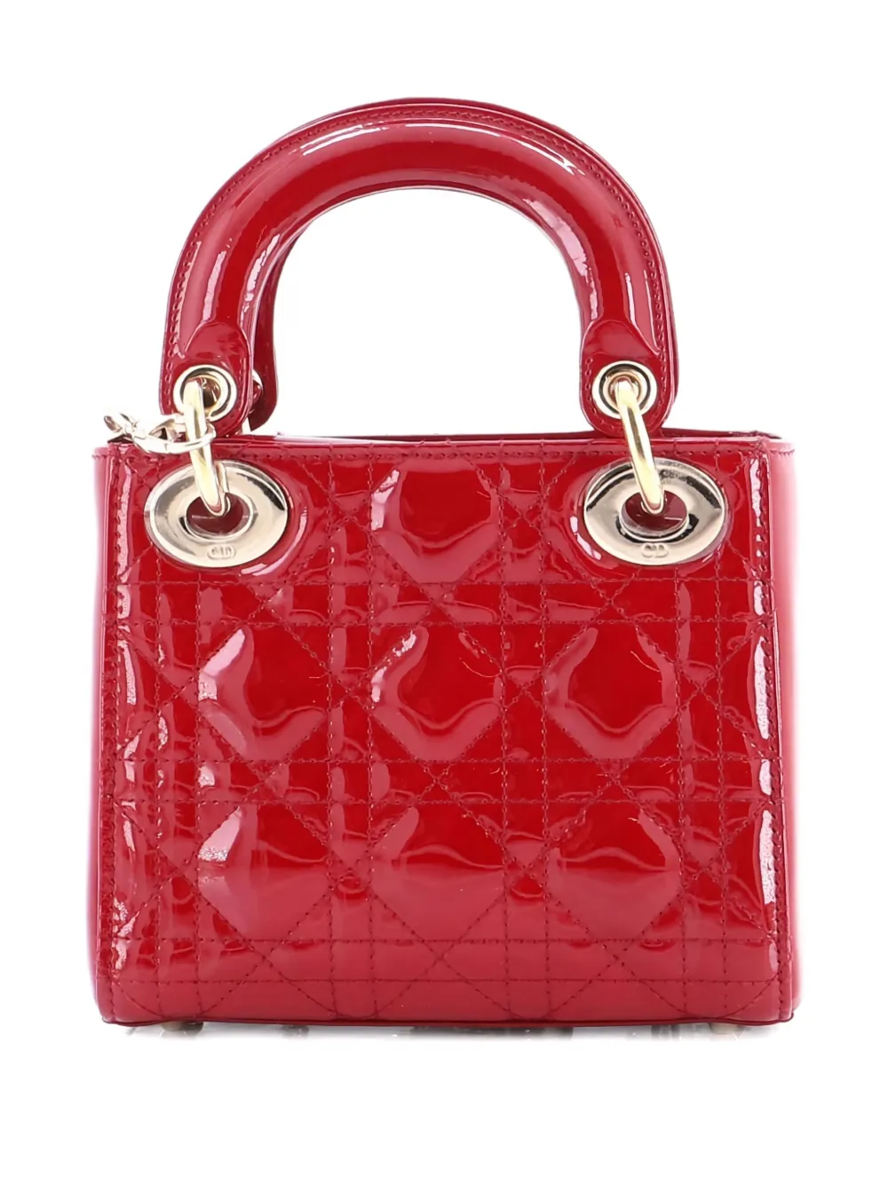 Pre-owned Dior Lady  Chain Bag Cannage Quilt Patent Mini Satchel In Red