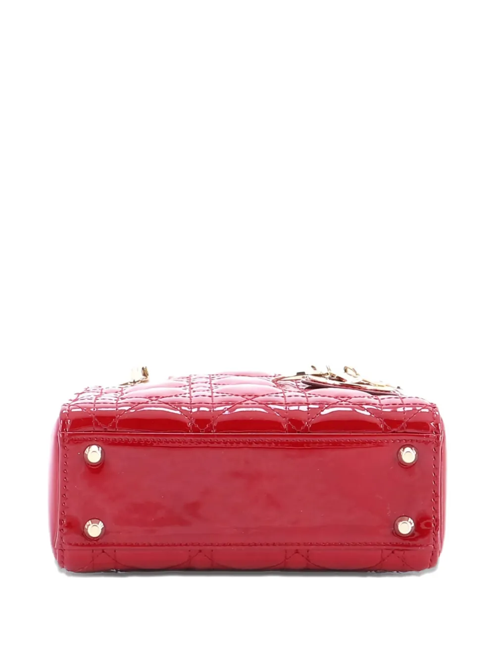 Pre-owned Dior Lady  Chain Bag Cannage Quilt Patent Mini Satchel In Red