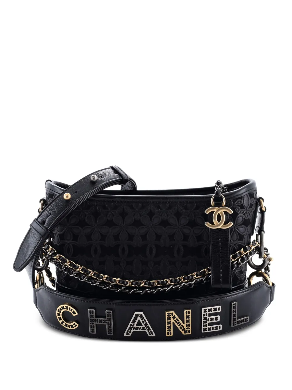 CHANEL Pre-Owned Gabrielle Hobo with Logo Handle Laser Cut Calfskin CHANEL Pre-Owned Gabrielle Hobo with Logo Handle Laser Cut Calfskin