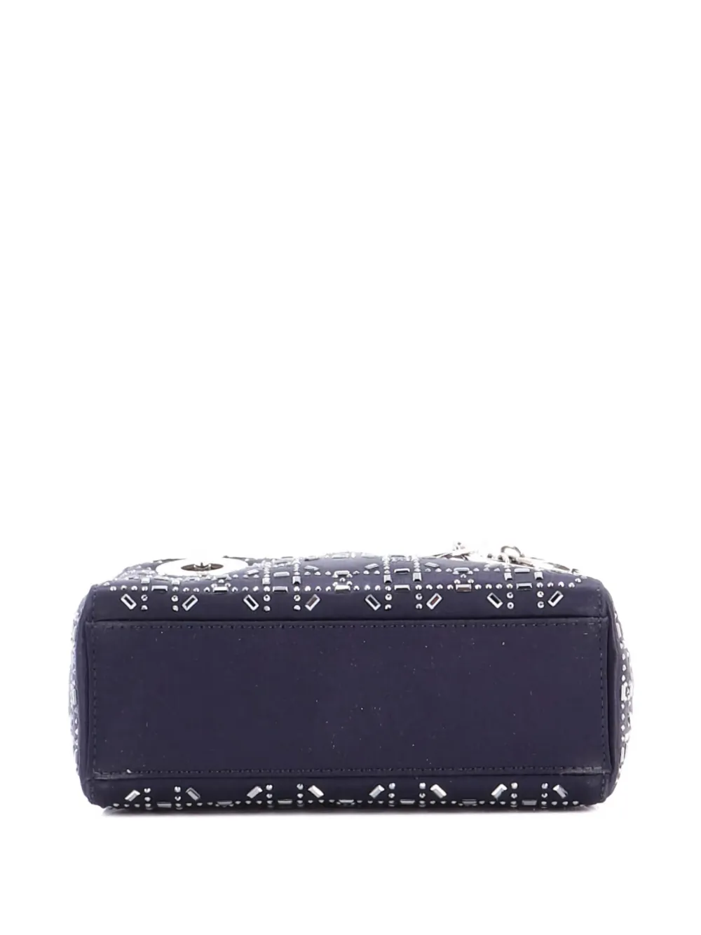 Pre-owned Dior Lady  Bag Crystal Embellished Cannage Quilt Satin Mini Satchel In Black