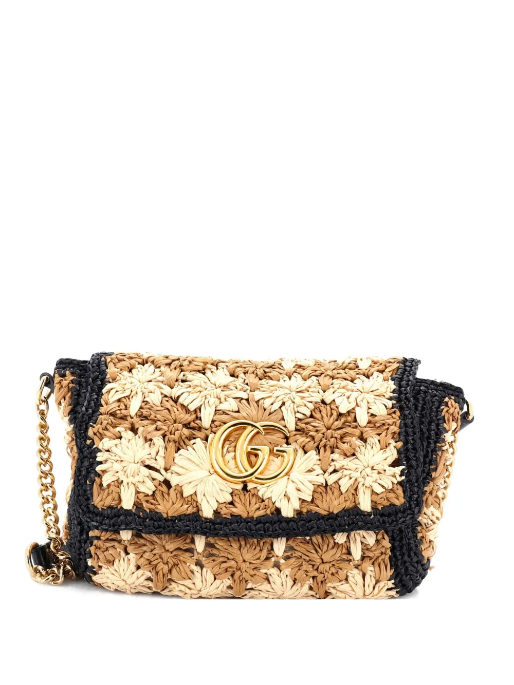 Gucci Pre-Owned GG Marmont Flap Bag Raffia Small shoulder bag - ニュートラル Gucci Pre-Owned GG Marmont Flap Bag Raffia Small shoulder bag - ニュートラル