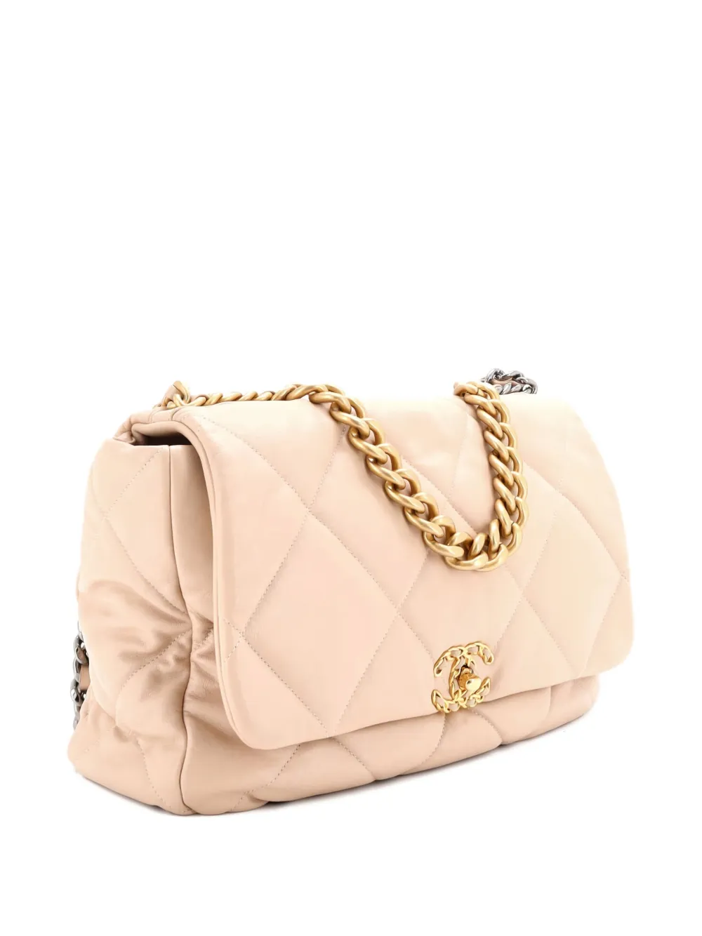 Pre-owned Chanel 19 Flap Bag Quilted Leather Maxi Crossbody Bag In Neutral