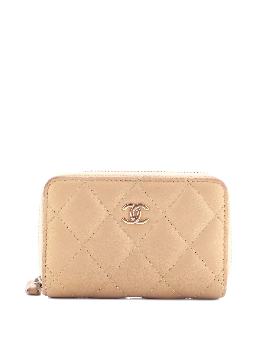 CHANEL Pre-Owned CC Zip Quilted Lambskin card holder - ニュートラル CHANEL Pre-Owned CC Zip Quilted Lambskin card holder - ニュートラル