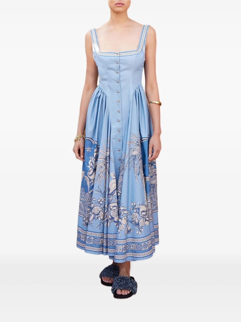 ALEMAIS Villa Romantica buttoned-floral midi dress - Blue