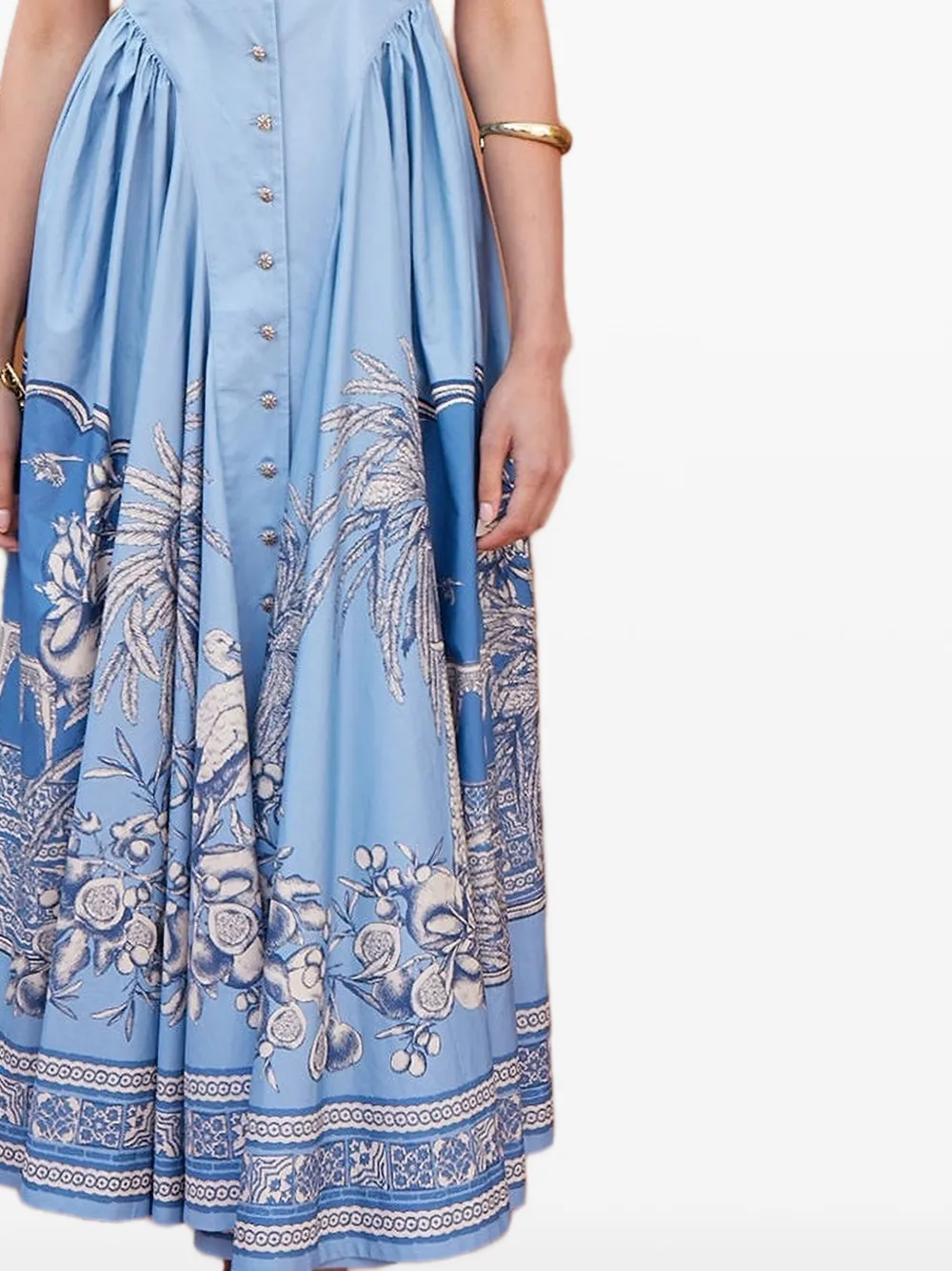 ALEMAIS Villa Romantica midi-jurk met knopen en bloemenprint - Blauw