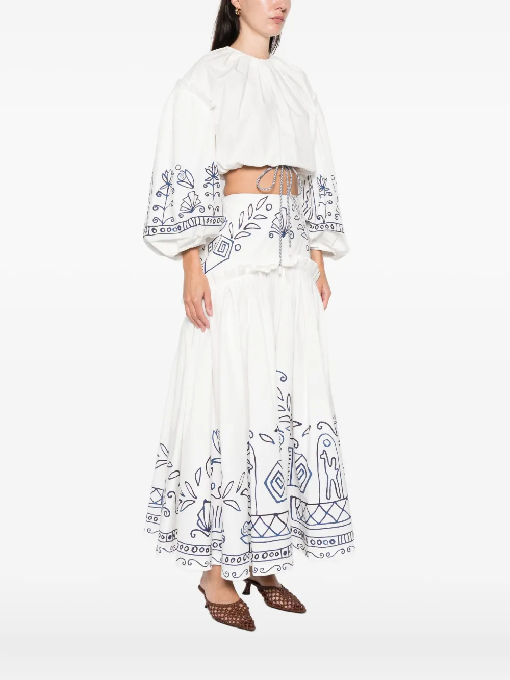 ALEMAIS Leela top met ruches en bloemenprint Beige