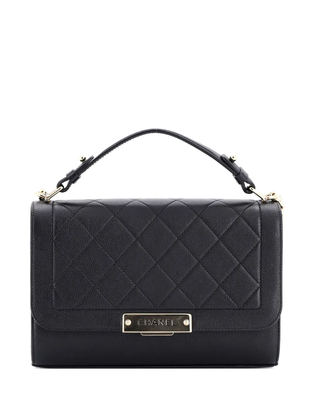 Pre-owned Chanel Label Click Flap Bag Quilted Calfskin Medium Satchel In Black