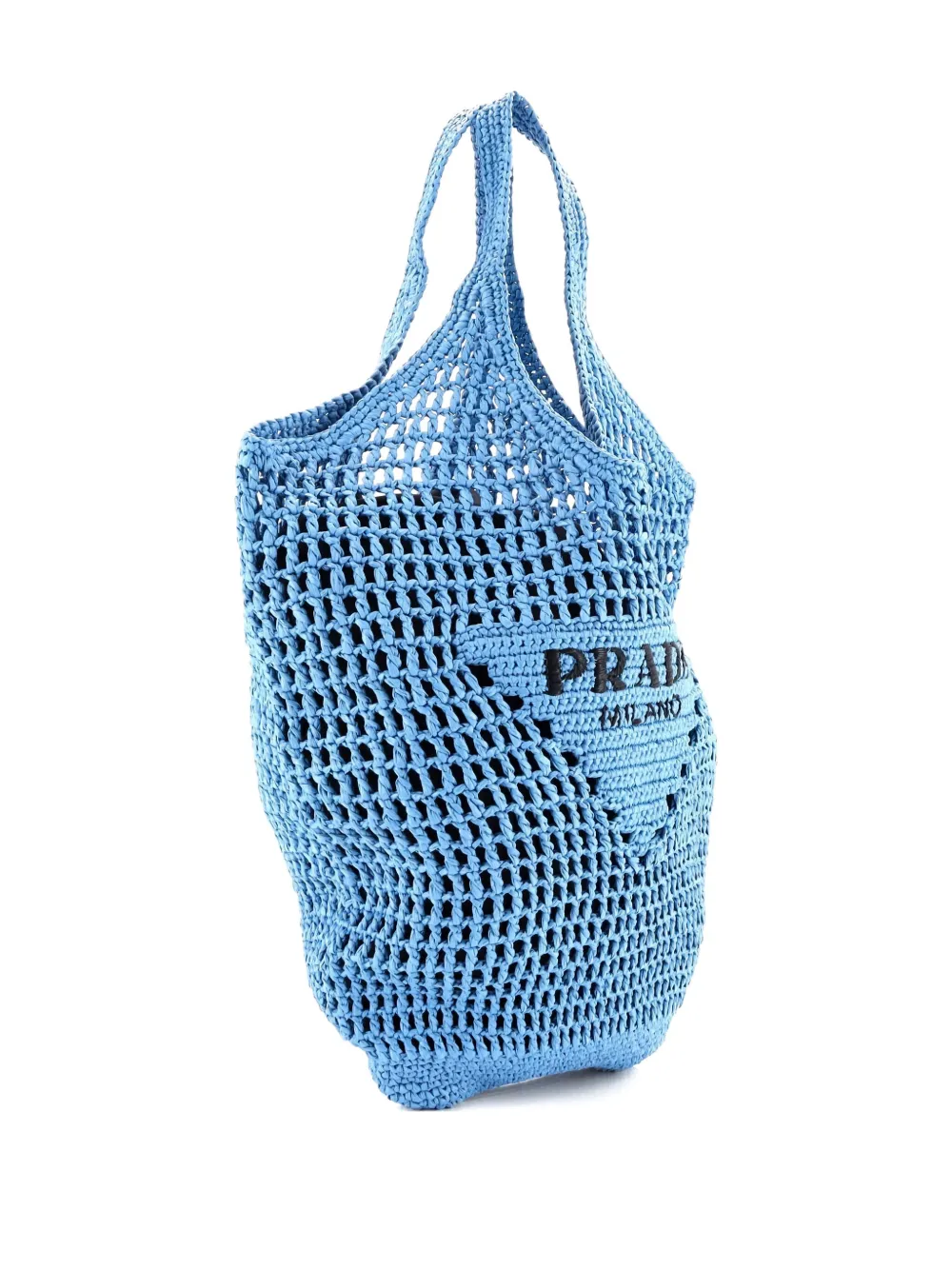 Pre-owned Prada Triangle Logo Tote Raffia Small Bucket Bag In Blue