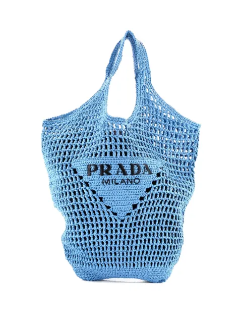 Prada Pre-Owned Triangle Logo Tote Raffia Small bucket bag