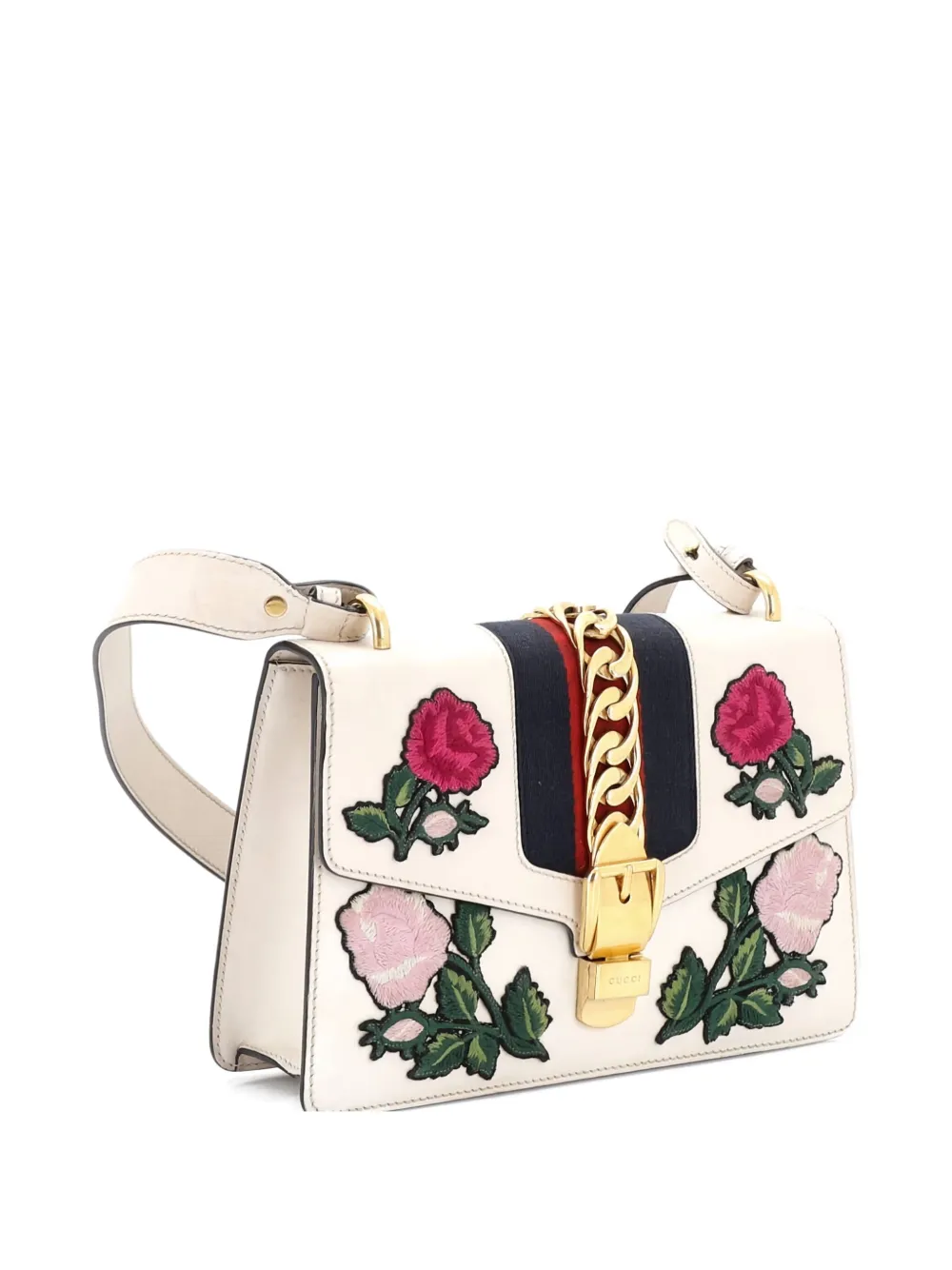 Gucci Pre-Owned Sylvie Embroidered Leather Small shoulder bag - ニュートラル Gucci Pre-Owned Sylvie Embroidered Leather Small shoulder bag - ニュートラル