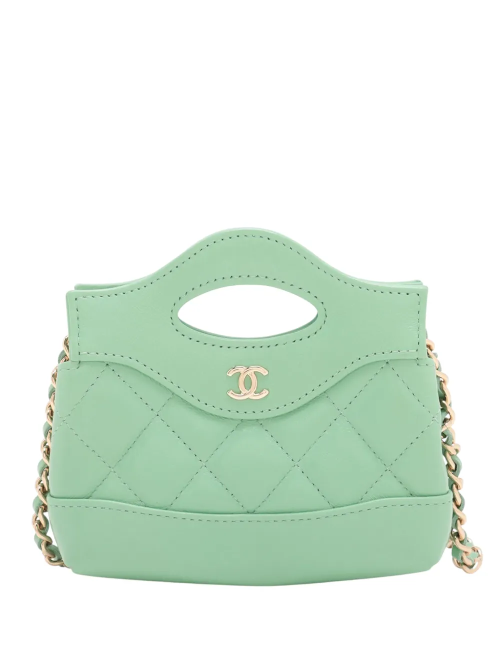 CHANEL Pre-Owned 2021-2025 Micro Shiny Lambskin 31 Clutch with Chain satchel | Green | Image 1