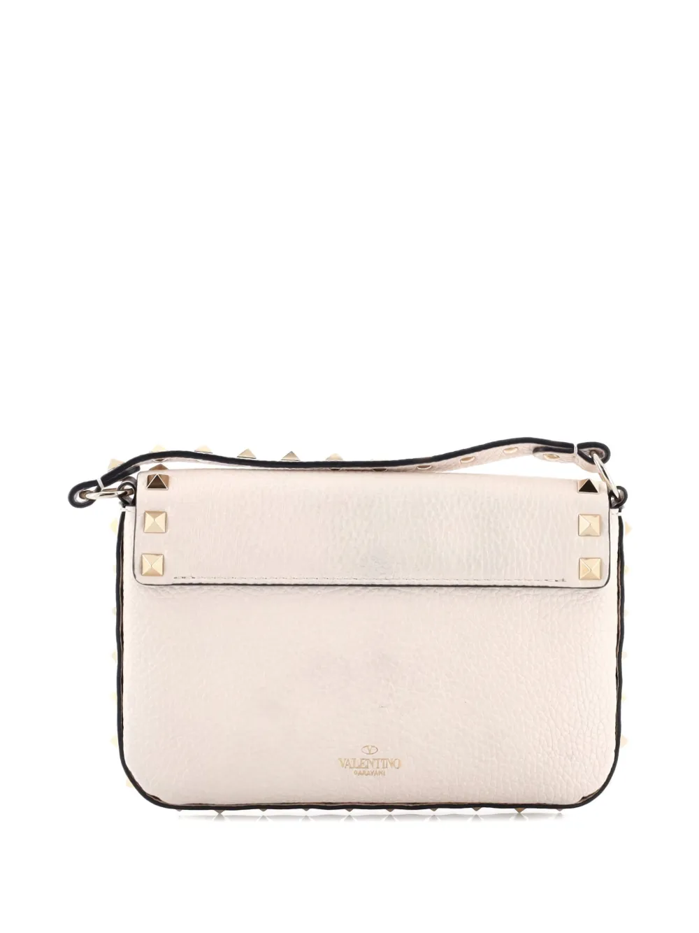 VALENTINO GARAVANI Pre-owned Rockstud Top Handle Pouch Leather Mini Crossbody Bag In Neutral