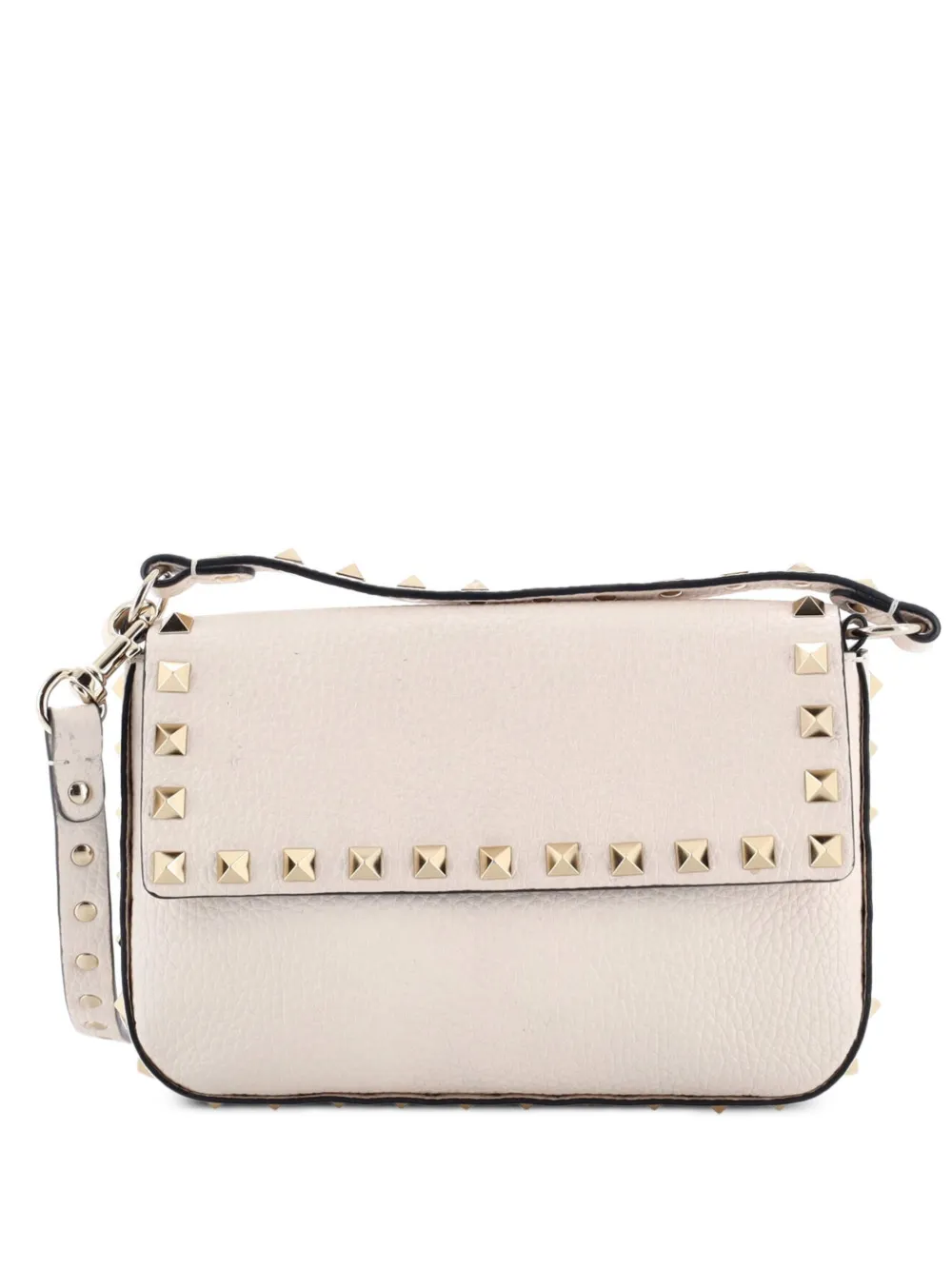 VALENTINO GARAVANI Pre-owned Rockstud Top Handle Pouch Leather Mini Crossbody Bag In Neutral