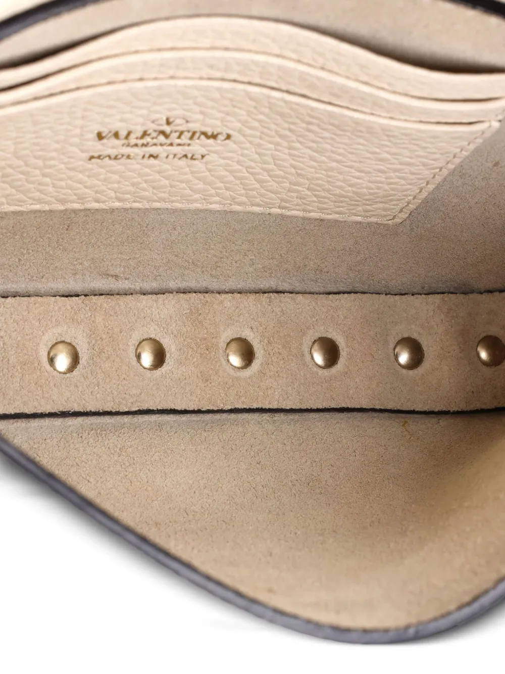 VALENTINO GARAVANI Pre-owned Rockstud Top Handle Pouch Leather Mini Crossbody Bag In Neutral