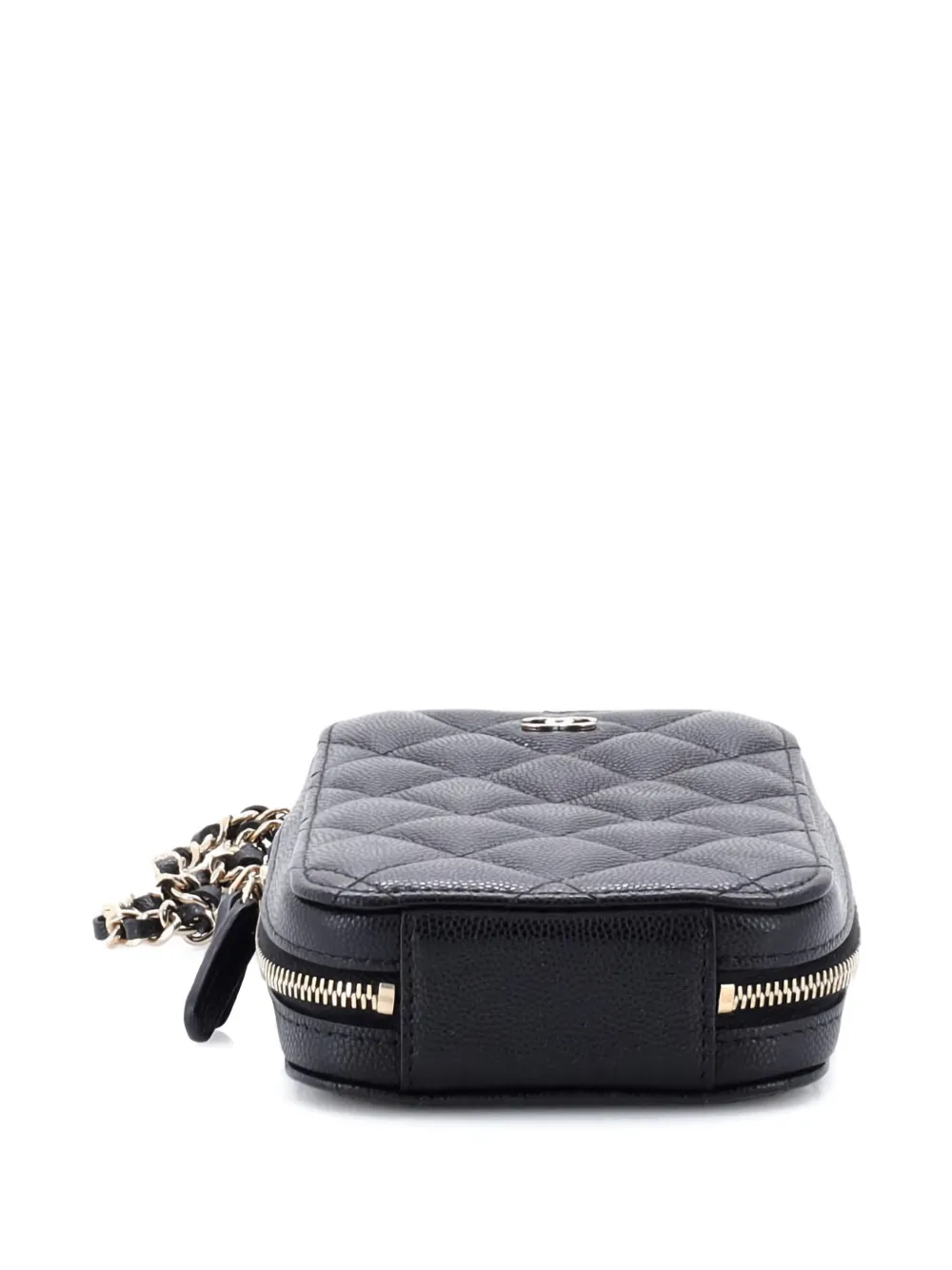 Pre-owned Chanel Zip Around Phone Case With Chain Quilted Caviar Crossbody Bag In Black